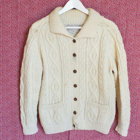 The Edinburgh Woollen Mill | Sweaters | Edinburgh Woollen Mill Hand Knit  Aran Wool Cable Knit Cottage Core Cardi | Poshmark
